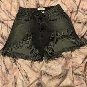 High Waisted Distressed Black Denim Shorts
